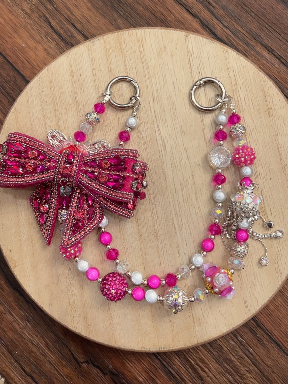 Bag Bling! Beaded Pink Bow Bag or phone Chain - Women Accessories